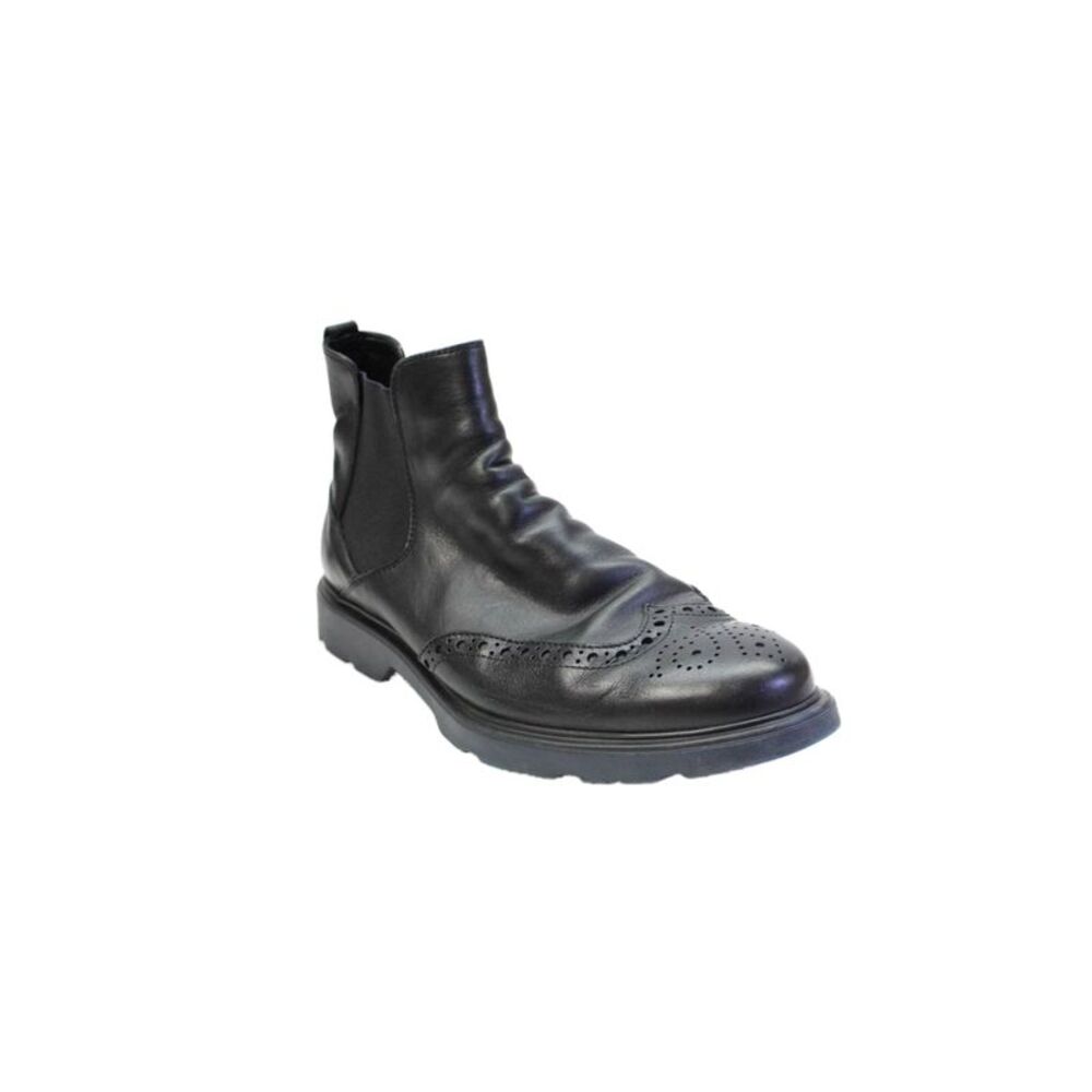 Hogan Mens Slip On Laser Cut Trim Ankle Boots Black Leather Size 8